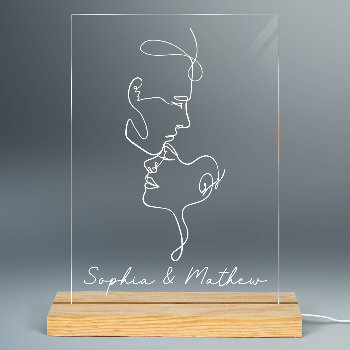 Couple Face Outline Personalized Rectangle Acrylic LED Lamp, LED Night Light, Gift For Him, Gift For Her
