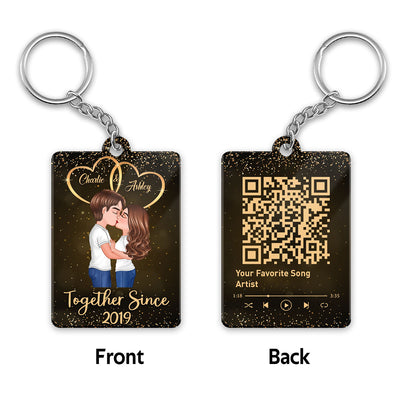 Galaxy Doll Couple Kissing Favorite Song Scannable QR Code Personalized Acrylic Keychain