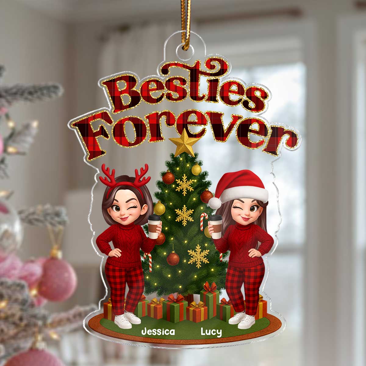 Christmas Pretty Besties Forever - Personalized Acrylic Ornament