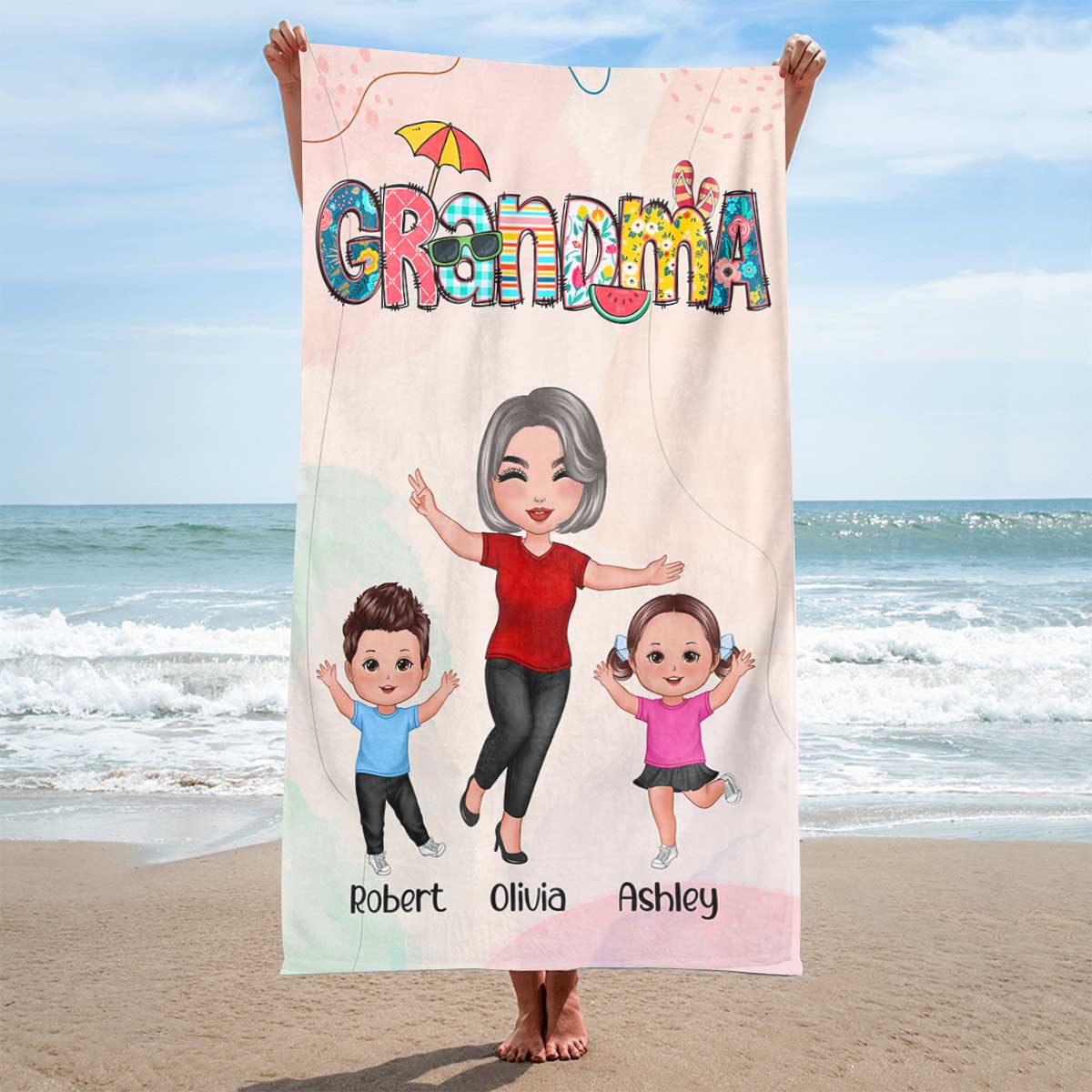 Grandma Summer Pattern Personalized Beach Towel
