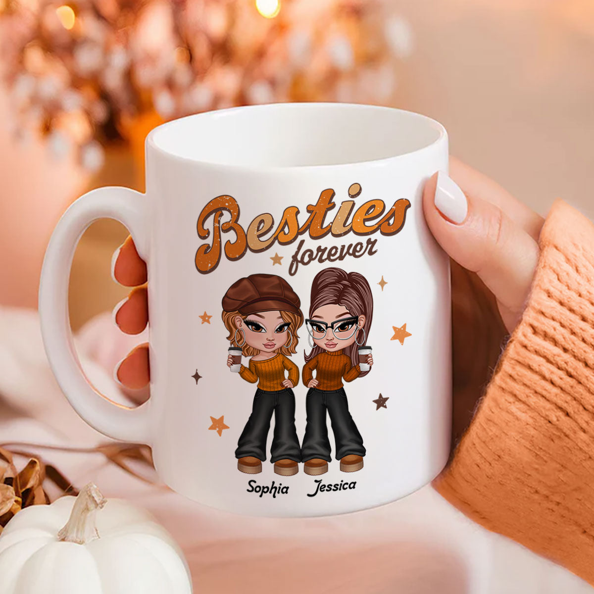 Y2K Besties Sisters Fall Season Retro Style Personalized Mug
