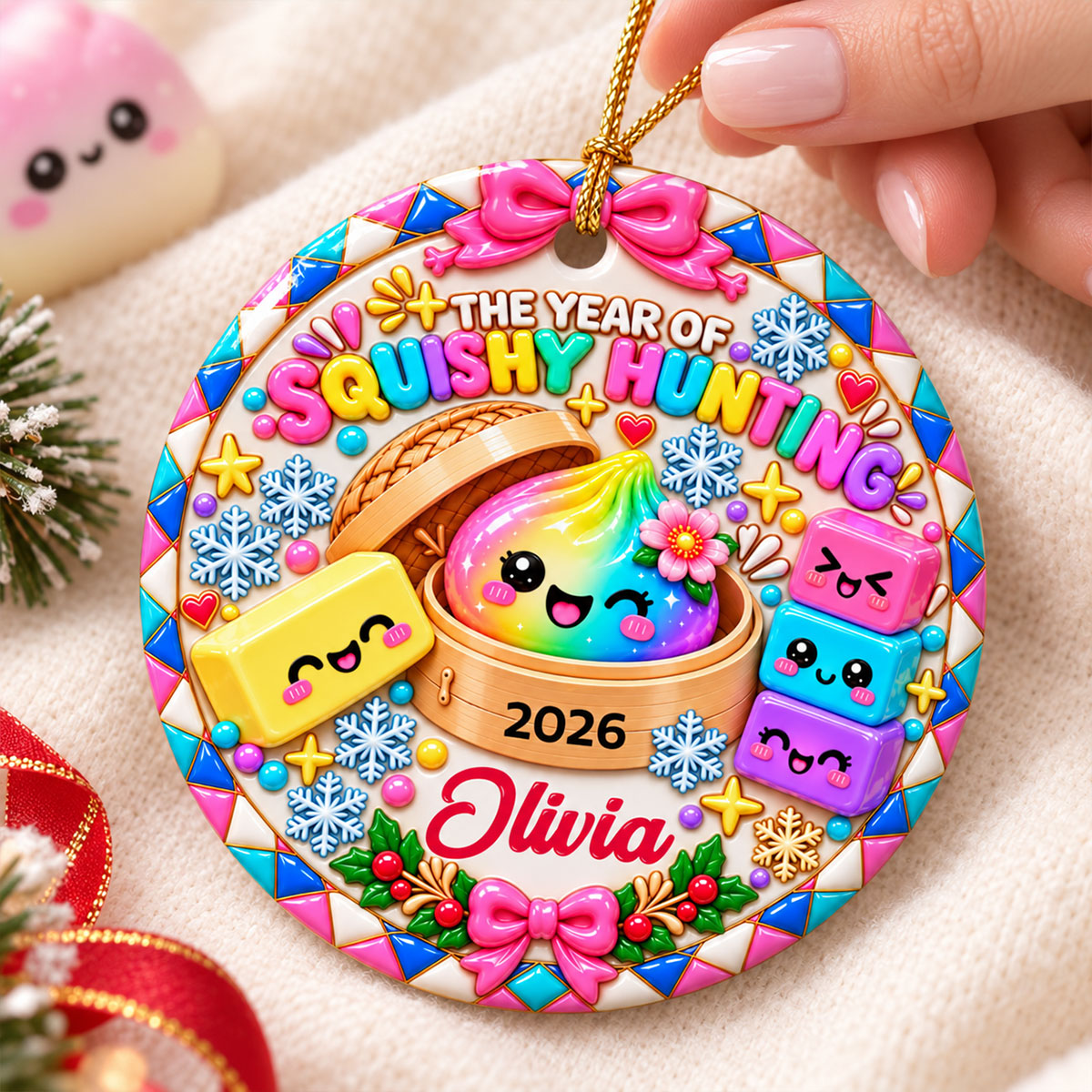 The Year of Squishy Hunting - Personalized Ceramic Ornament - Christmas Gift for Daughter, Granddaughter, Children