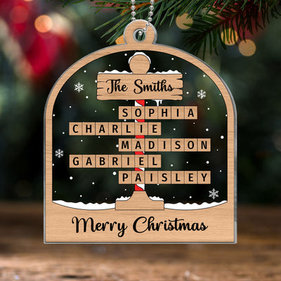 Christmas Crossword Puzzle Art North Pole Family Name Personalize Acrylic Ornament, Christmas Gift For Family Members