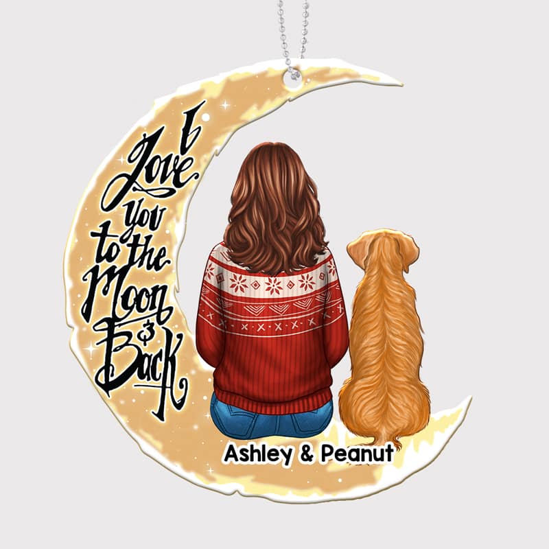 Dogs Mom And Dog On Moon Personalized Wooden Ornament
