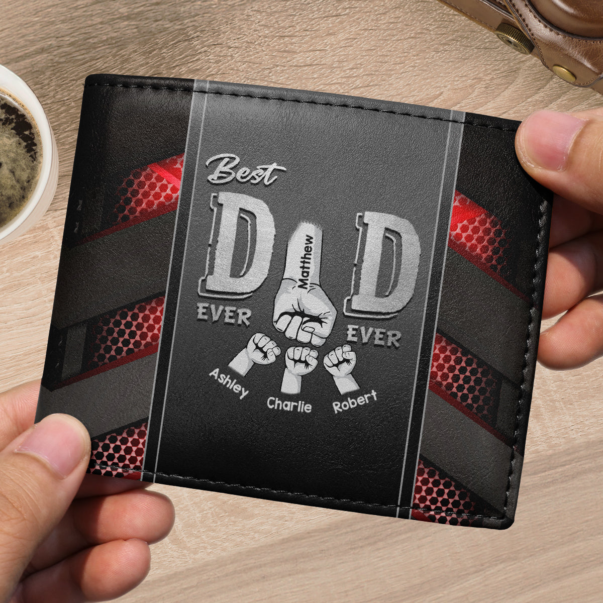 Best Dad Ever Fist Bump Personalized Men’s Wallet