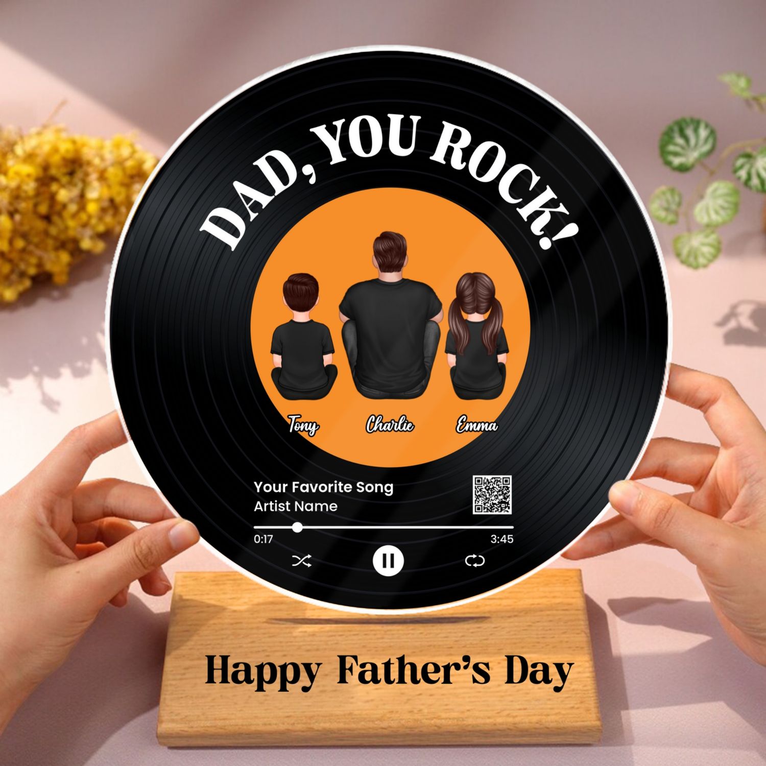 Dad You Rock Favorite Song Scannable QR Code Personalized Acrylic Record Plaque, Gift For Dad