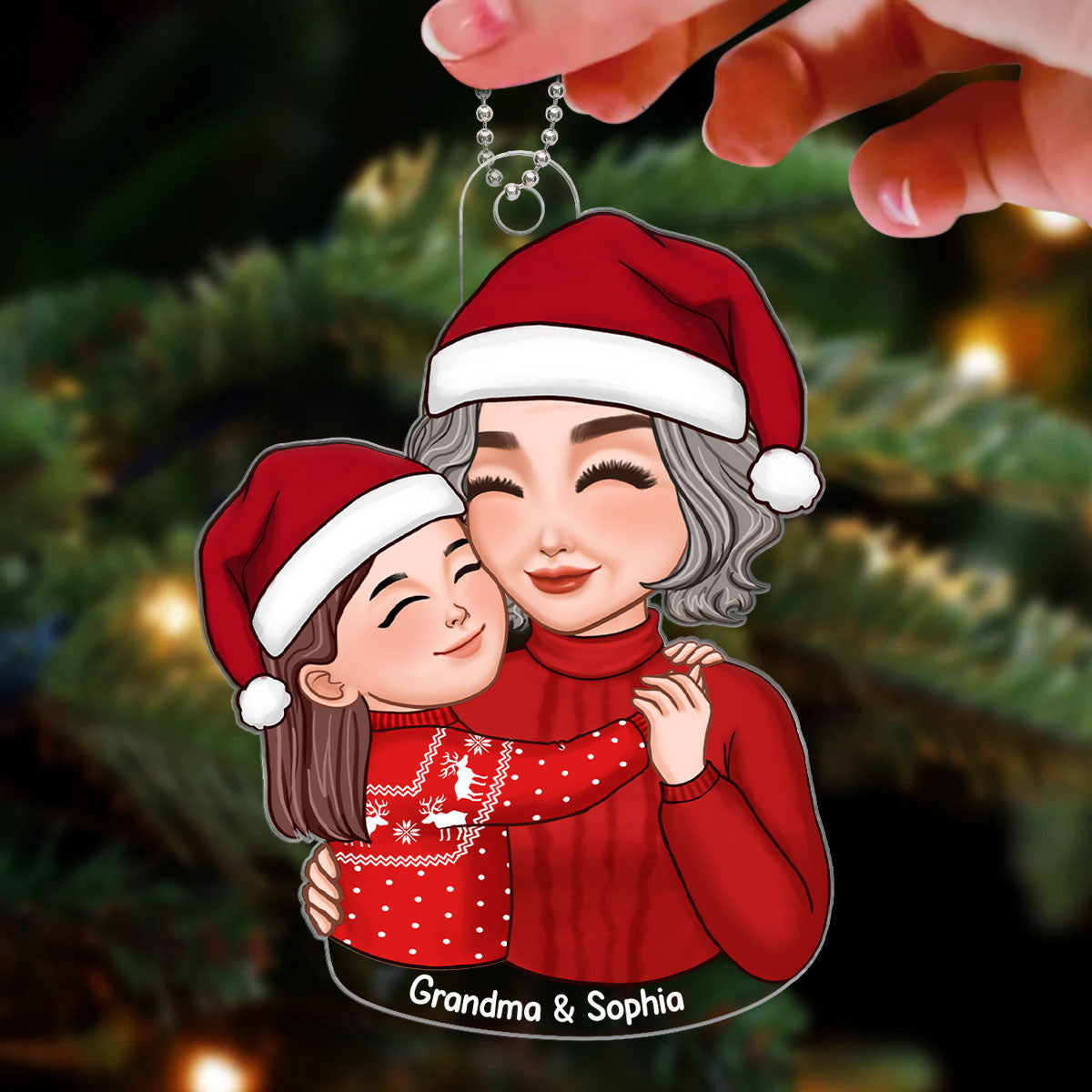 Cute Grandkid Hugging Grandma Christmas Gift For Granddaughter Grandson Personalized Acrylic Ornament