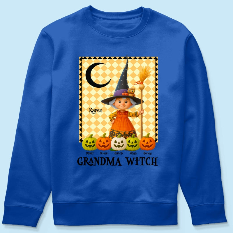 Grandma Witch Pumpkin Personalized Sweatshirt, Halloween Cozy Fall Sweatshirt for Grandma
