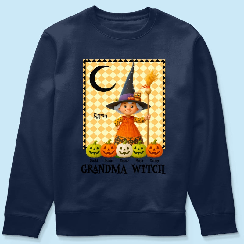 Grandma Witch Pumpkin Personalized Sweatshirt, Halloween Cozy Fall Sweatshirt for Grandma