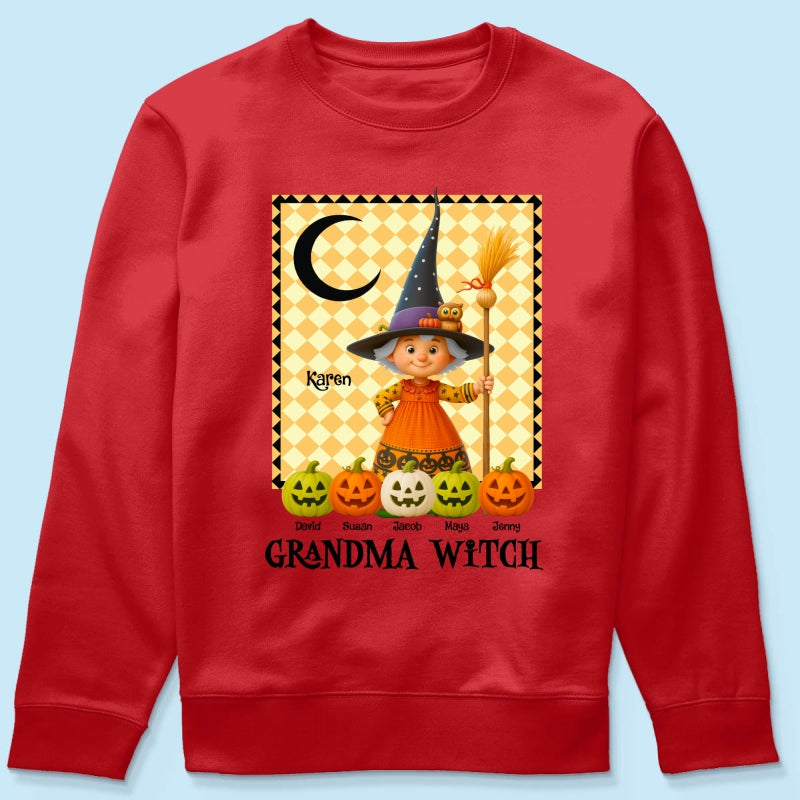 Grandma Witch Pumpkin Personalized Sweatshirt, Halloween Cozy Fall Sweatshirt for Grandma