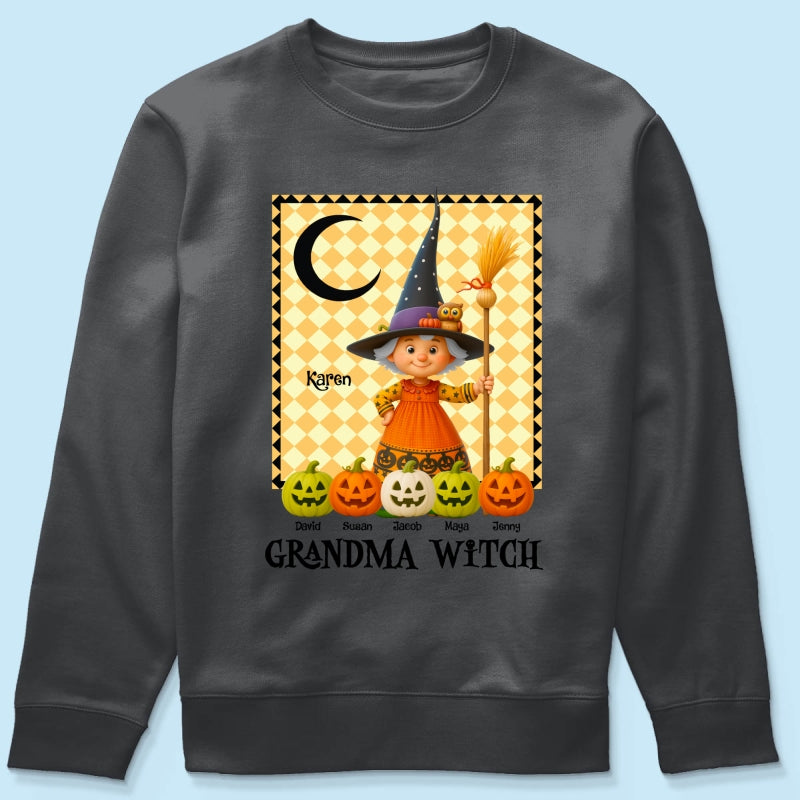 Grandma Witch Pumpkin Personalized Sweatshirt, Halloween Cozy Fall Sweatshirt for Grandma