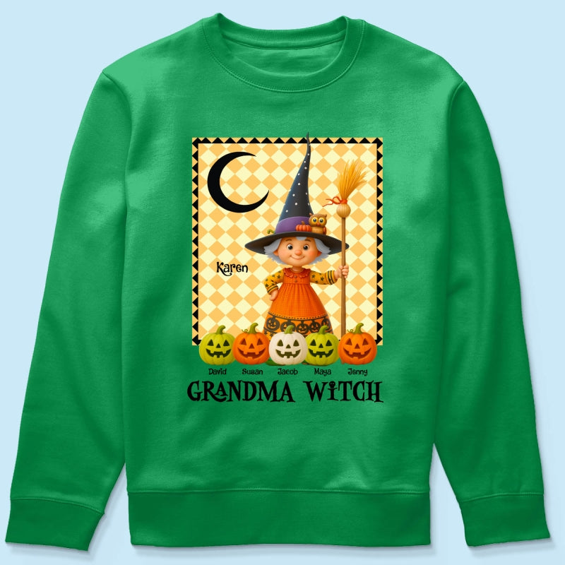Grandma Witch Pumpkin Personalized Sweatshirt, Halloween Cozy Fall Sweatshirt for Grandma