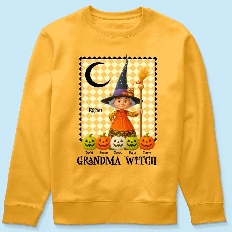 Grandma Witch Pumpkin Personalized Sweatshirt, Halloween Cozy Fall Sweatshirt for Grandma