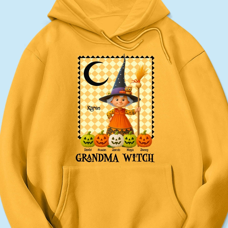 Grandma Witch Pumpkin Personalized Sweatshirt, Halloween Cozy Fall Sweatshirt for Grandma