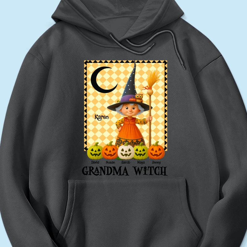 Grandma Witch Pumpkin Personalized Sweatshirt, Halloween Cozy Fall Sweatshirt for Grandma