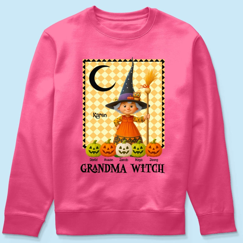 Grandma Witch Pumpkin Personalized Sweatshirt, Halloween Cozy Fall Sweatshirt for Grandma