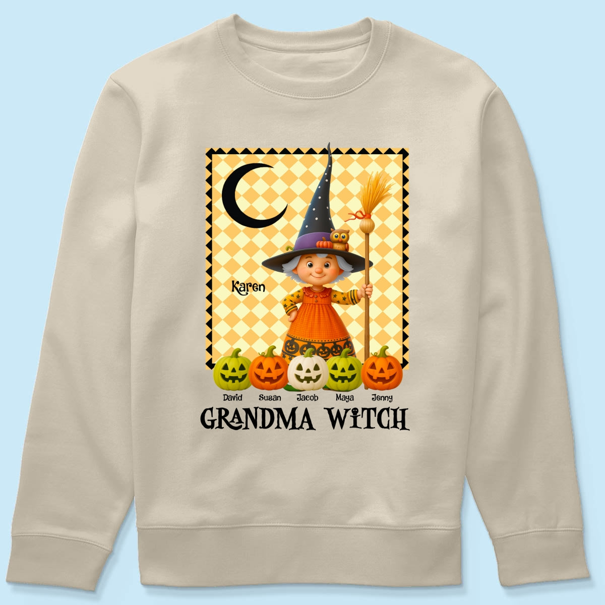 Grandma Witch Pumpkin Personalized Sweatshirt, Halloween Cozy Fall Sweatshirt for Grandma