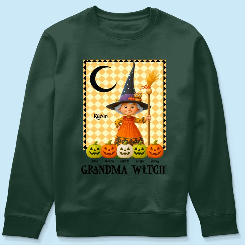 Grandma Witch Pumpkin Personalized Sweatshirt, Halloween Cozy Fall Sweatshirt for Grandma