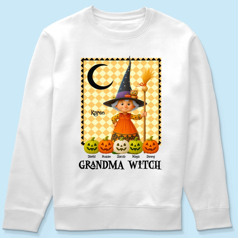 Grandma Witch Pumpkin Personalized Sweatshirt, Halloween Cozy Fall Sweatshirt for Grandma