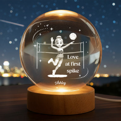Love At First Spike Volleyball Player - Personalized Crystal Ball LED Night Light - Gift For Volleyball Players