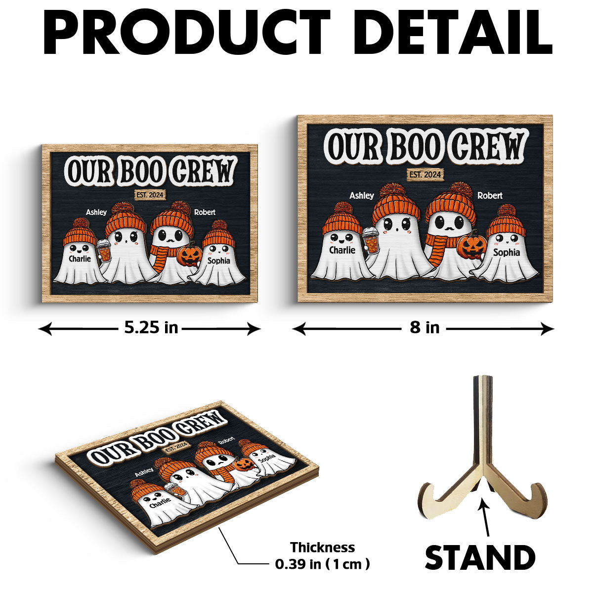 Family Our Boo Crew Fall Season Halloween Personalized 2-Layer Wooden Plaque, Halloween Decoration, Tabletop Tier Tray Decor