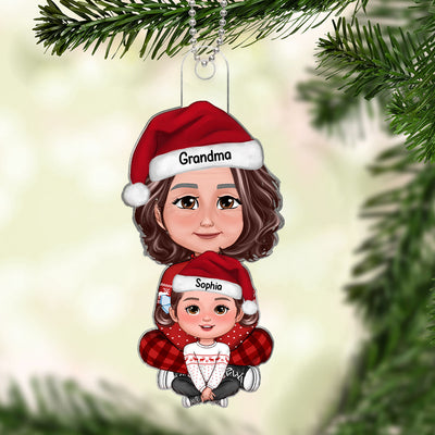 Baby Sitting In Grandma Mom Lap Crossed Leg Christmas Gift Personalized Acrylic Ornament-Baby's First Christmas-Personalized Gift For Grandma