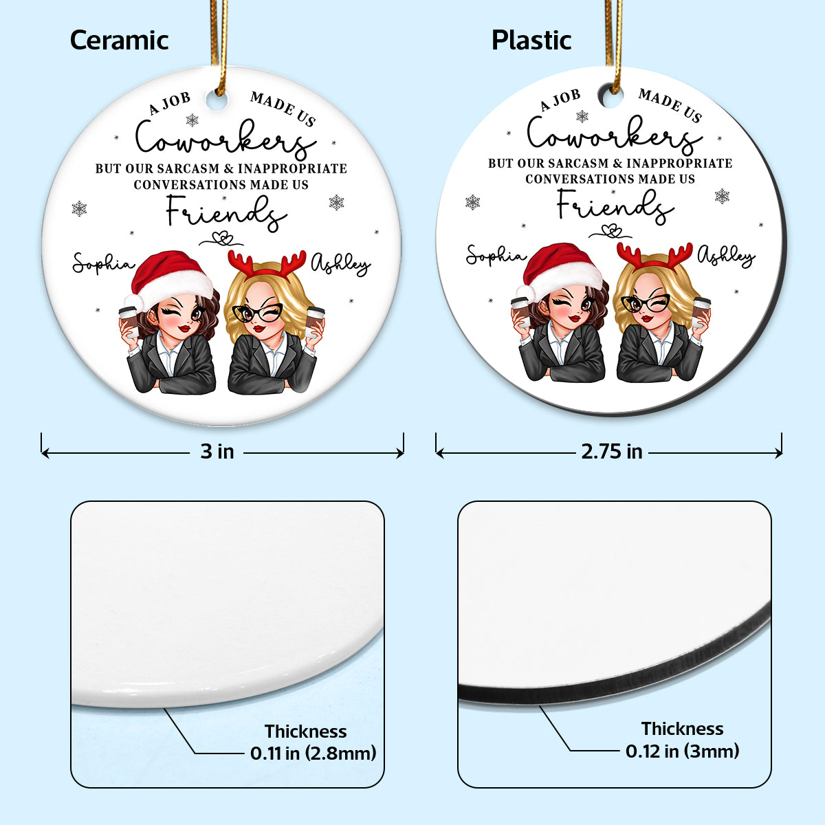 A Job Made Us Coworkers Personalized Ceramic Ornament, Funny Christmas Gift For Colleagues, Work Besties