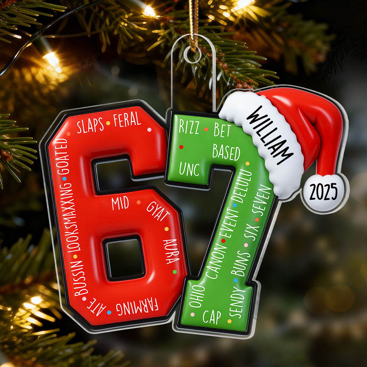 3D Effect 67 Six Seven 2025 Slang Christmas Various Designs - Personalized Acrylic Ornament - Funny Christmas Gift For Teen, Grandkid, Gen Alpha