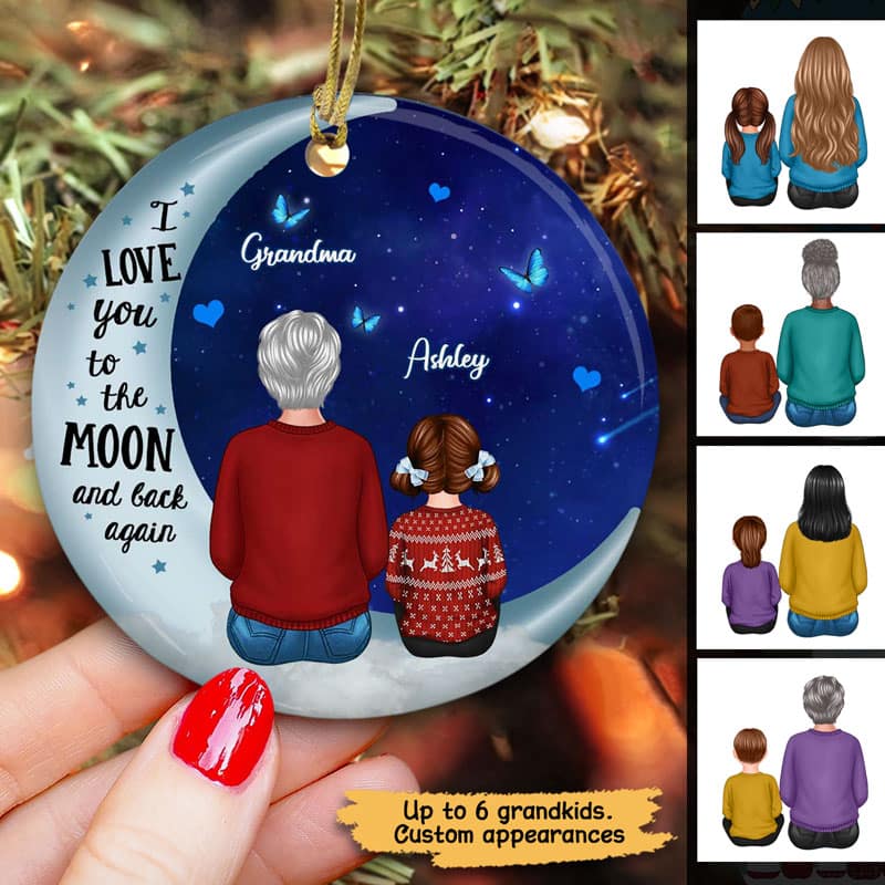 Love To The Moon Grandma Grandkids Personalized Circle Ornament