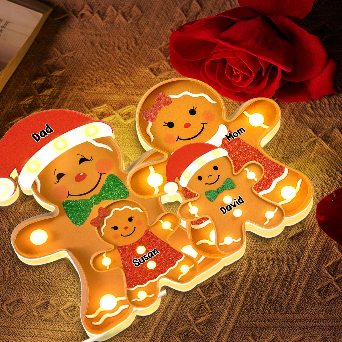 Gingerbread Family Marquee Effect Personalized LED Light Box, Christmas Decoration