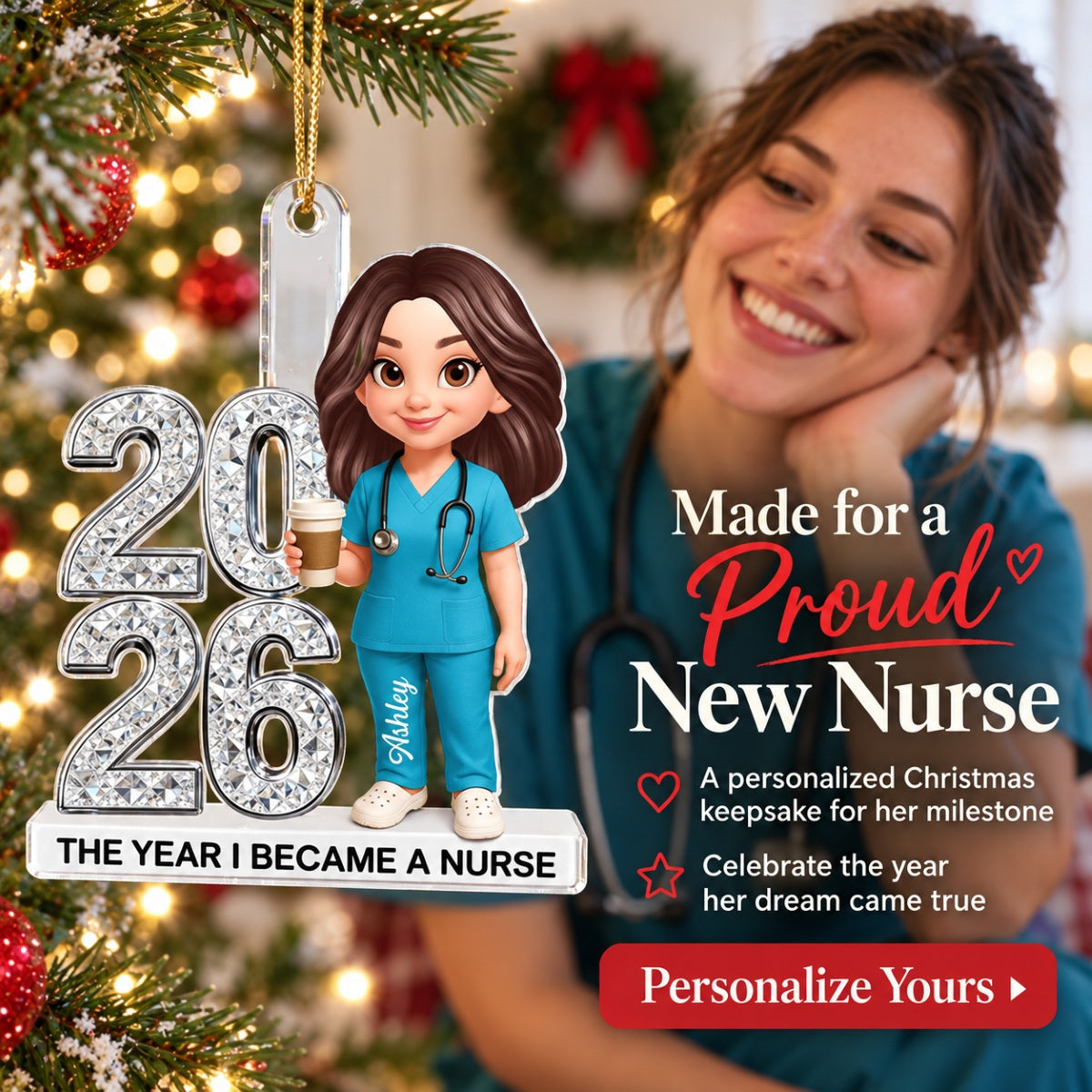 The Year I Became A Nurse - Personalized Acrylic Ornament - Christmas Gift, Graduation Gift For Nurse, Milestone Keepsake For Healthcare Workers