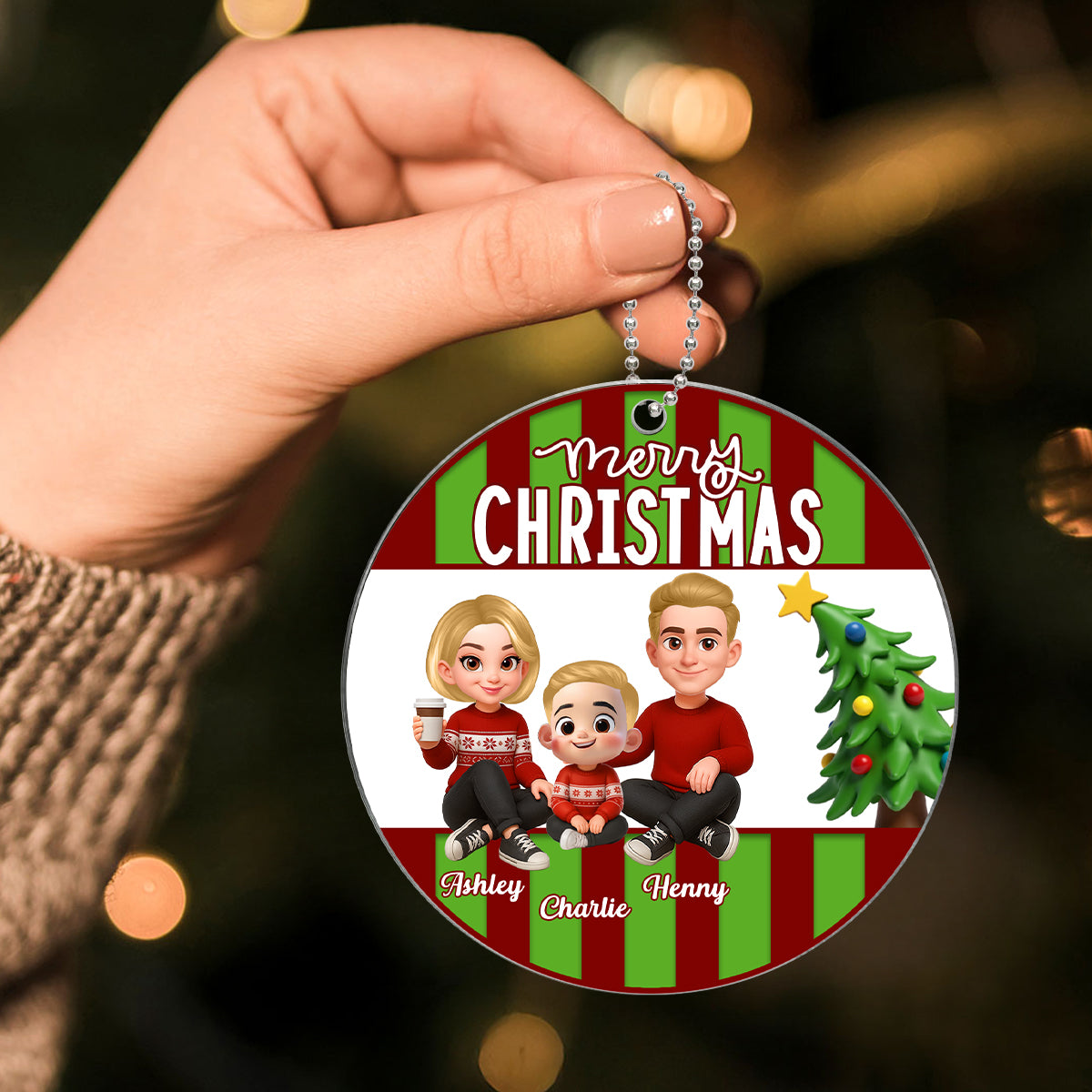 Merry Christmas Family Sitting 2025 Personalized Acrylic Ornament, Christmas Decor for Family