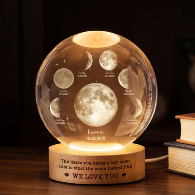 The Date You Became Our Mom - Personalized Crystal Ball LED Night Light - Custom Moon Phase by Date, Mother's Day Gift for Mom, Wife