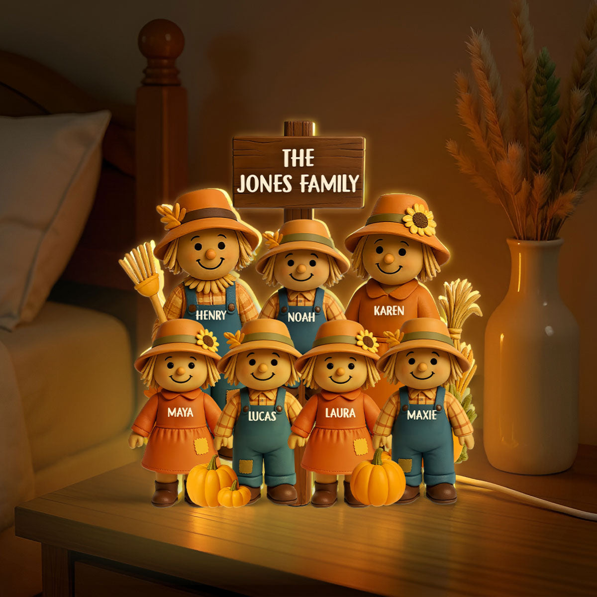 Fall Season Scarecrow Family 3D Effect Personalized Light Box