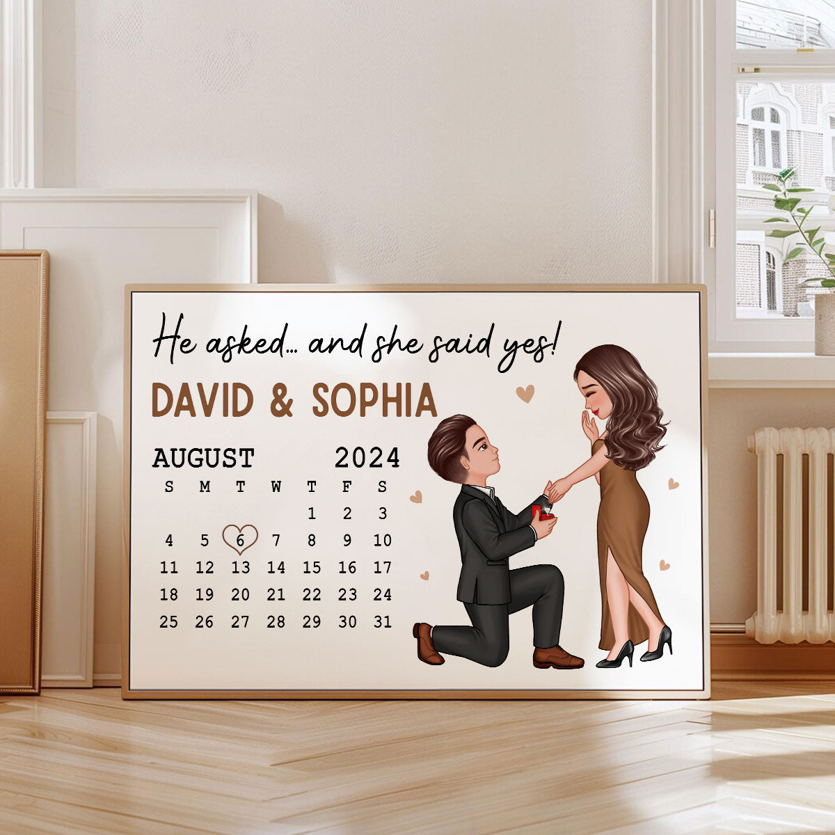 He Asked She Said Yes Engagement Date Keepsake for Couples Personalized Poster
