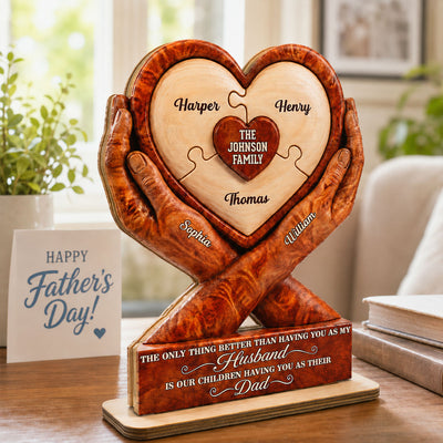 Our Children Having You As Their Dad 2D Flat Printed - Personalized 2-Layered Wooden Plaque - Father's Day Gift For Husband