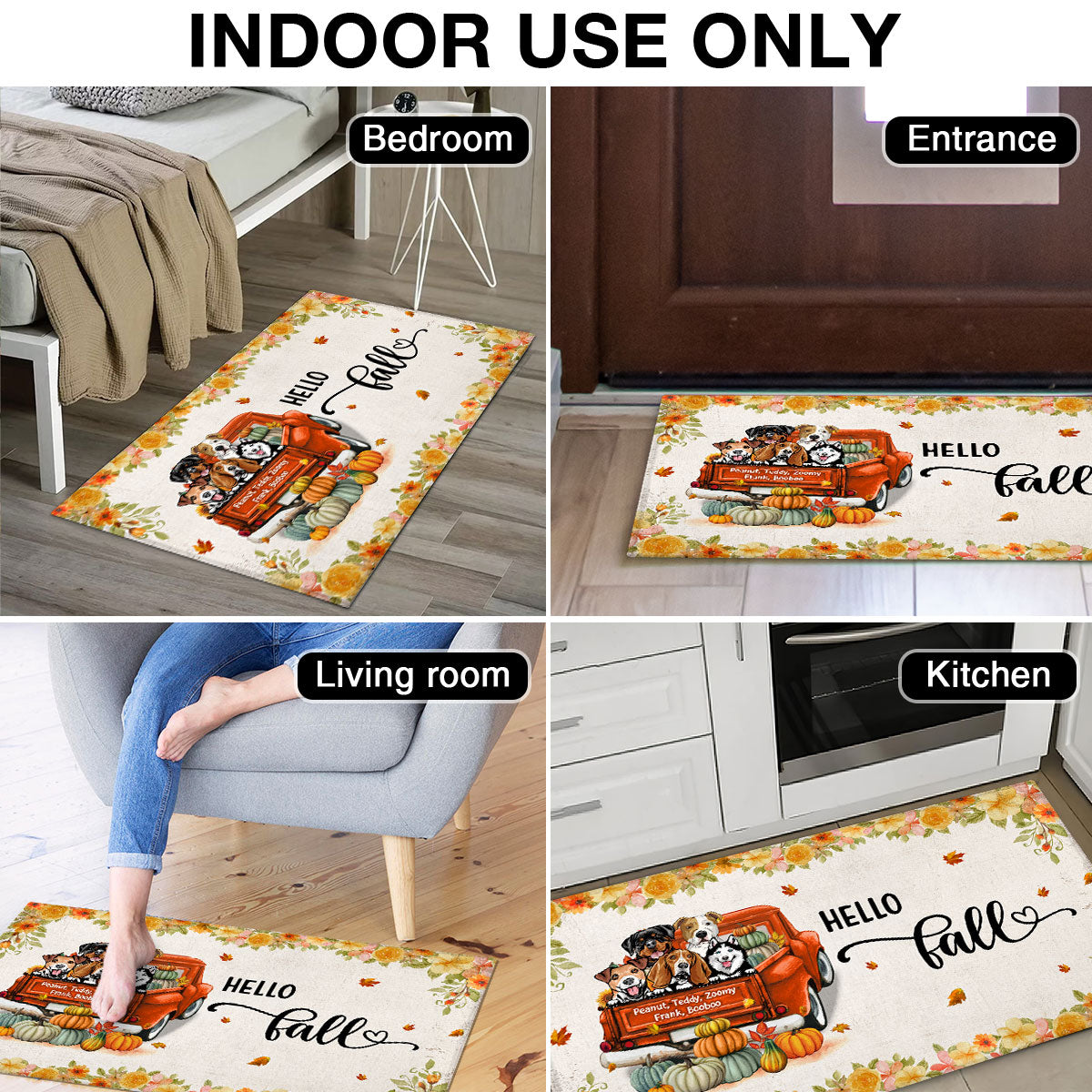 Hello Fall Dogs On Truck Personalized Doormat