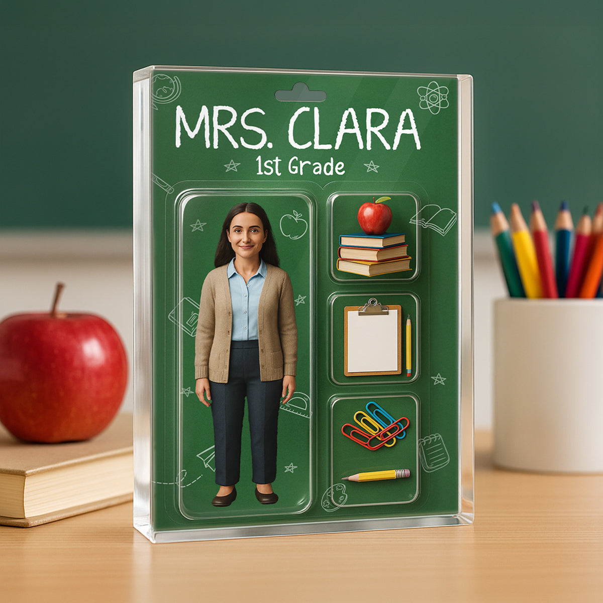 Teacher Custom Face Figure Personalized Rectangle Acrylic Block Plaque, Teacher Appreciation Gift