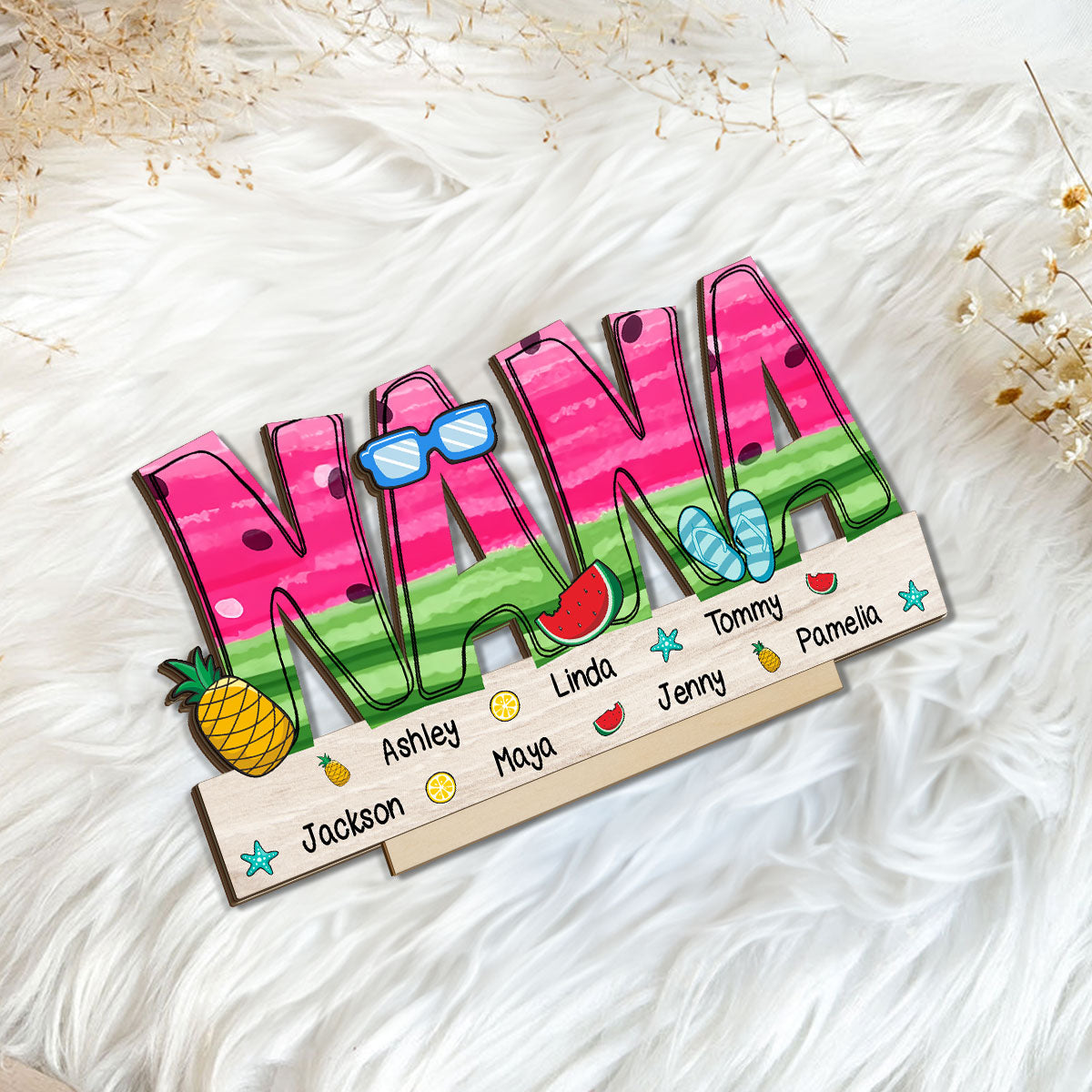 Summer Grandma Mom Watermelon Pattern Personalized 2-Layer Standing Wooden Plaque