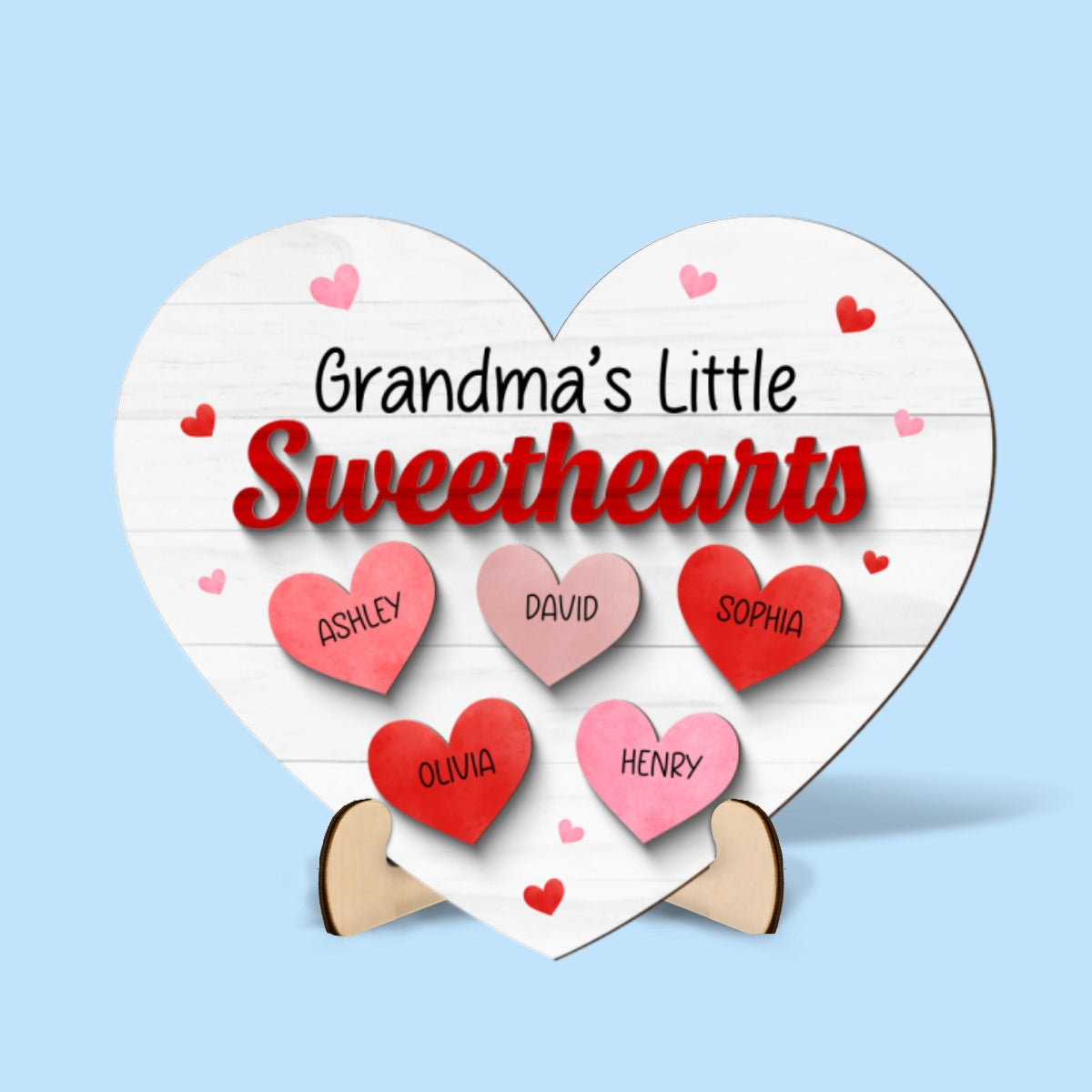 Grandma Mom Little Sweathearts Personalized 2-layer Wooden Plaque