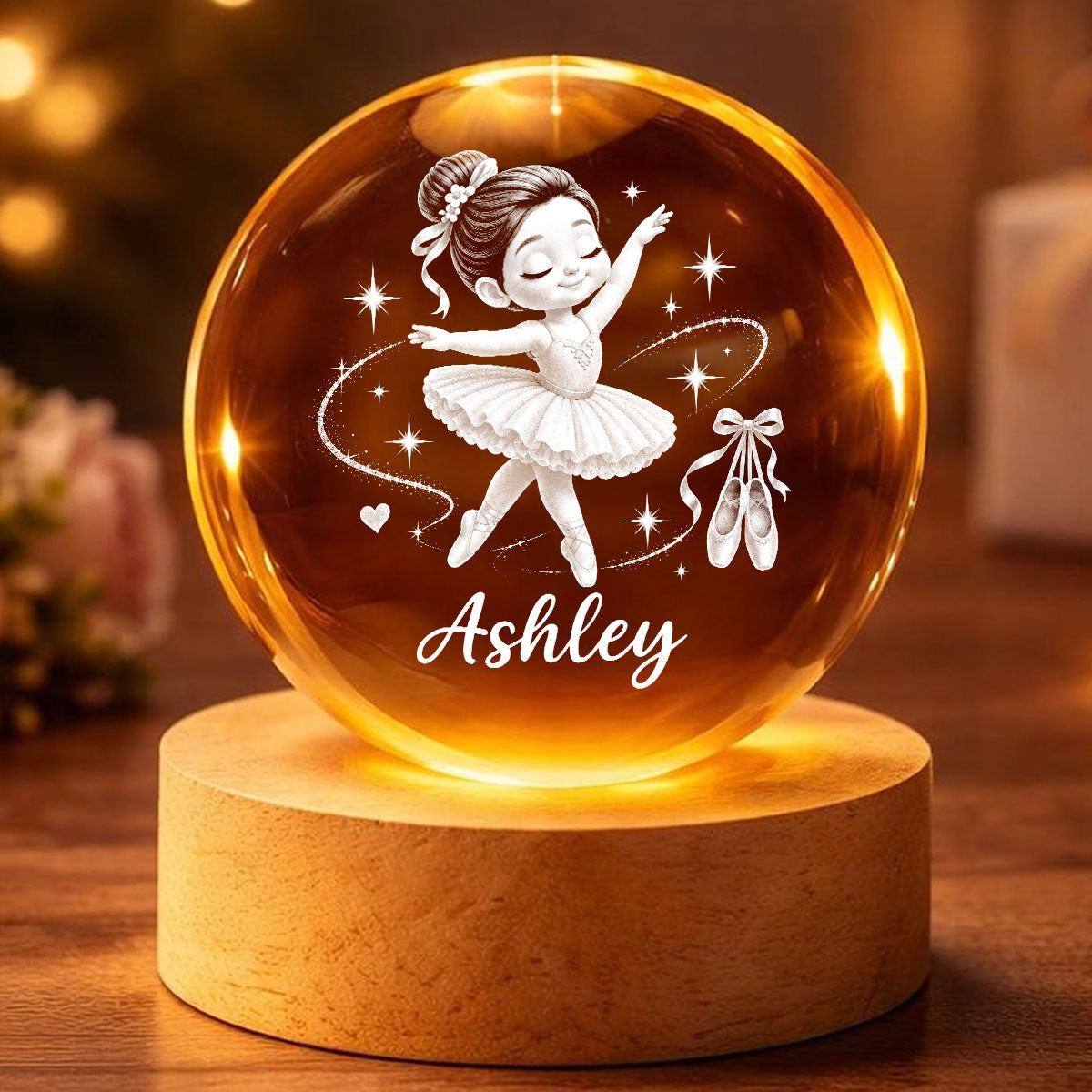 Beautiful Ballerina Girl Custom Name - Personalized Crystal Ball LED Night Light - Christmas Gift For Ballerina Girl, Daughter, Granddaughter