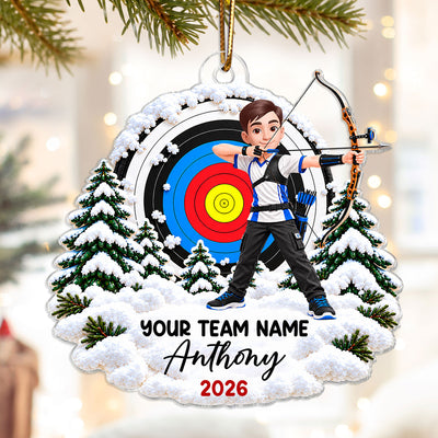 Proud Archer Custom Name And Team Name - Personalized Acrylic Ornament - Christmas Gift For Archery Lovers, Son, Daughter, Grandkids