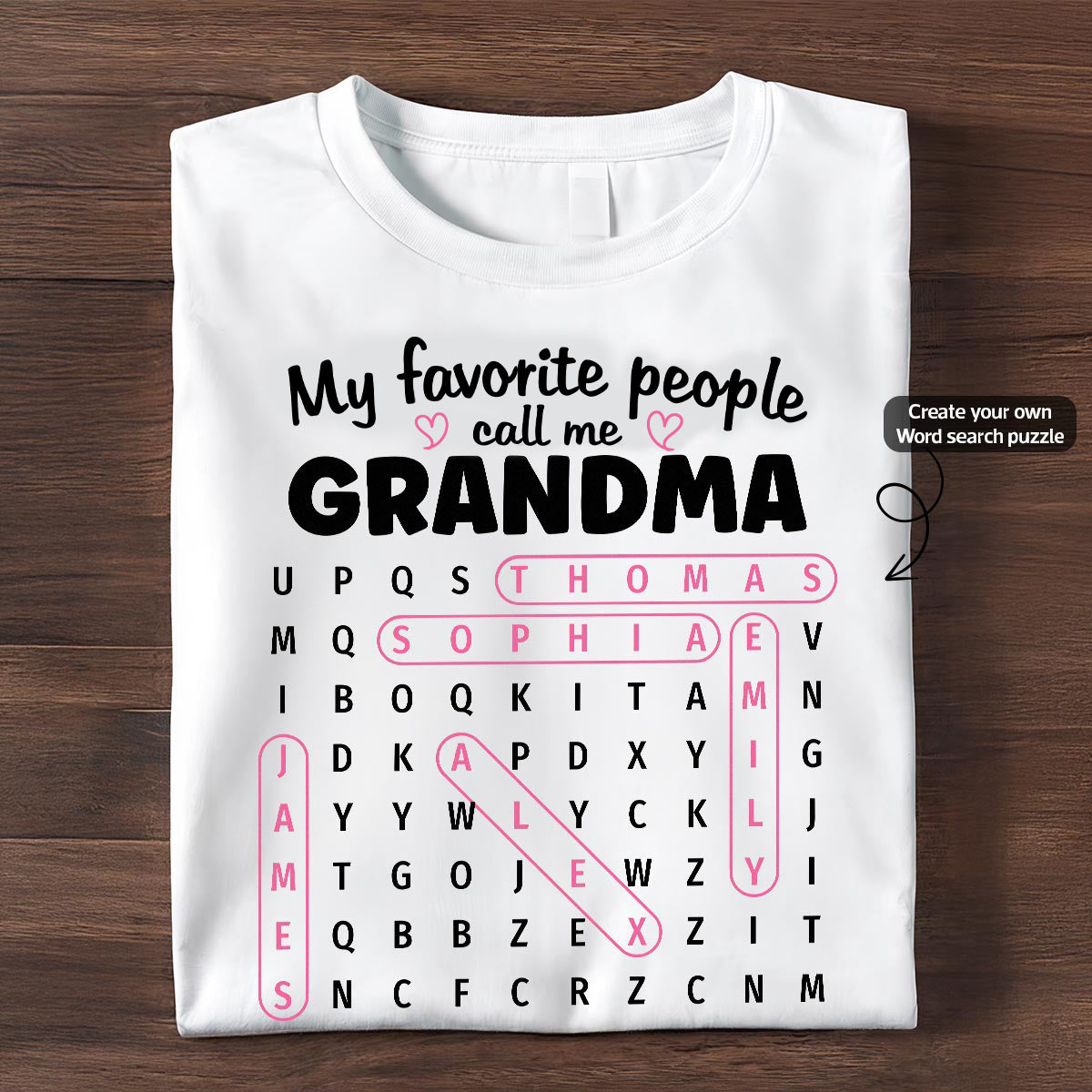 Grandma's Favorite People Word Search Puzzle - Personalized Shirt - Mother's Day Gift For Grandma Mom