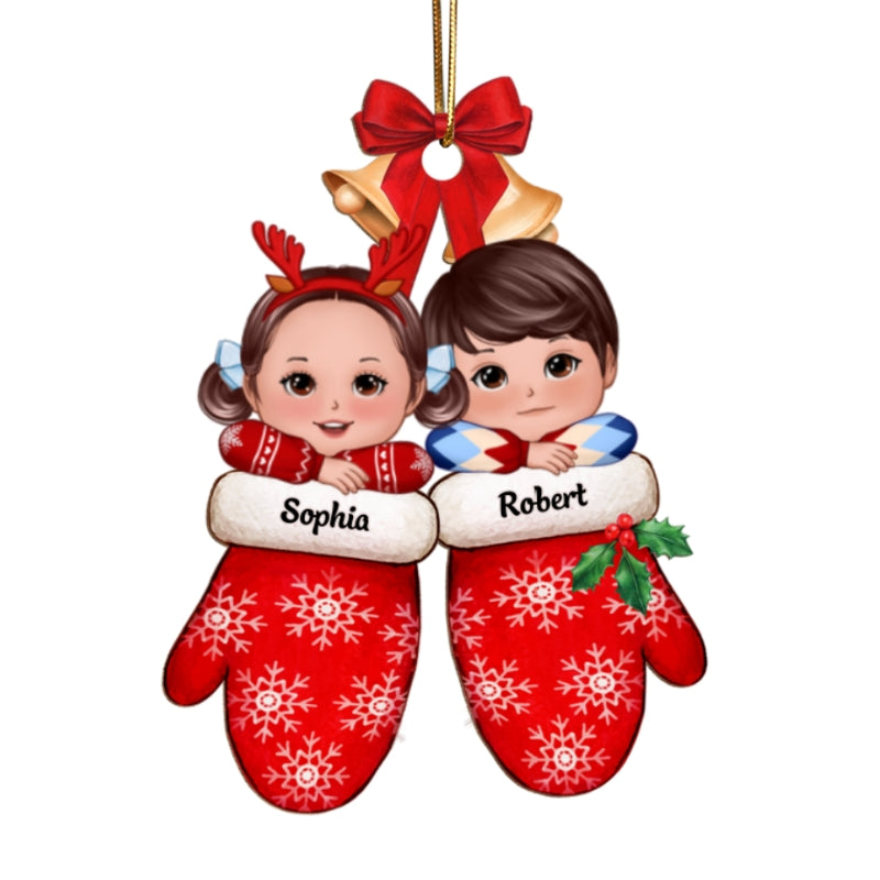Christmas Doll Kids Laying On Hands In Gloves Personalized Wooden Ornament
