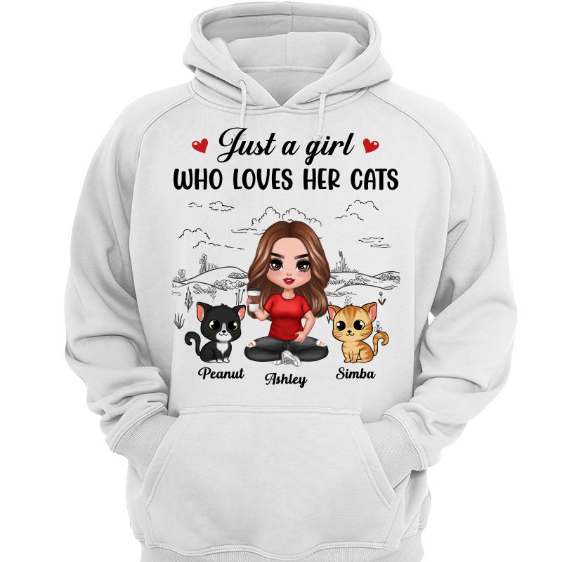 A Girl Loves Her Cats Sketch Background Personalized Shirt