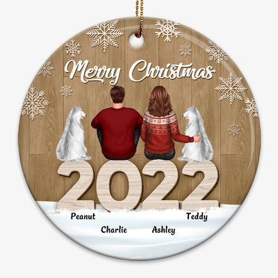 Couple 2022 Dogs Sitting Personalized Circle Ornament