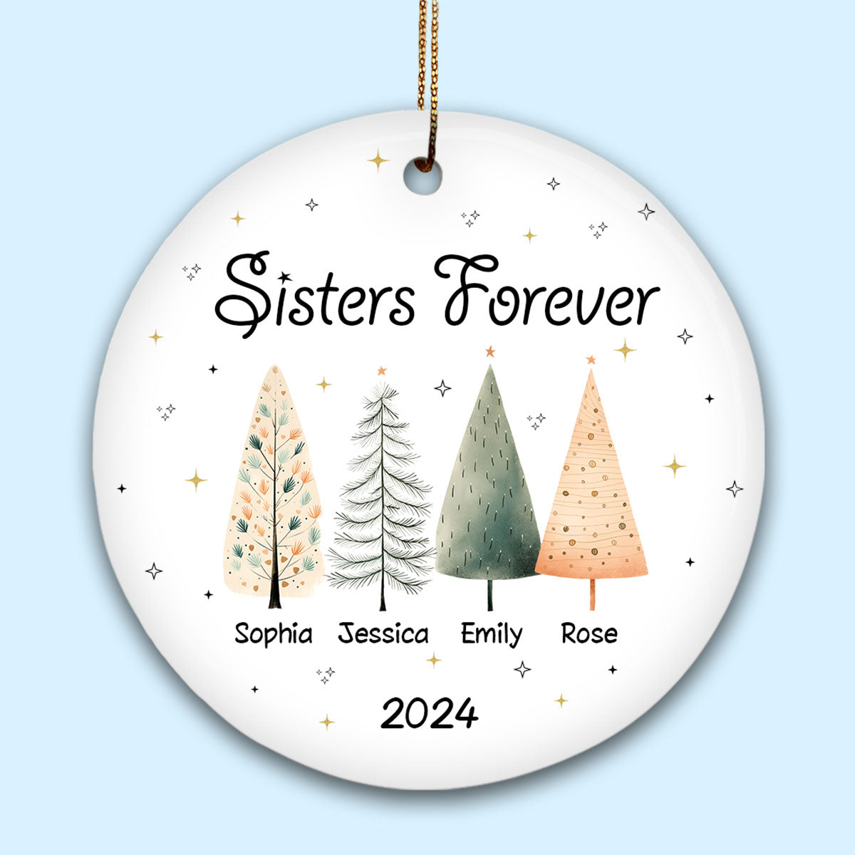 Sisters Besties Cute Christmas Tree Personalized Ceramic Ornament