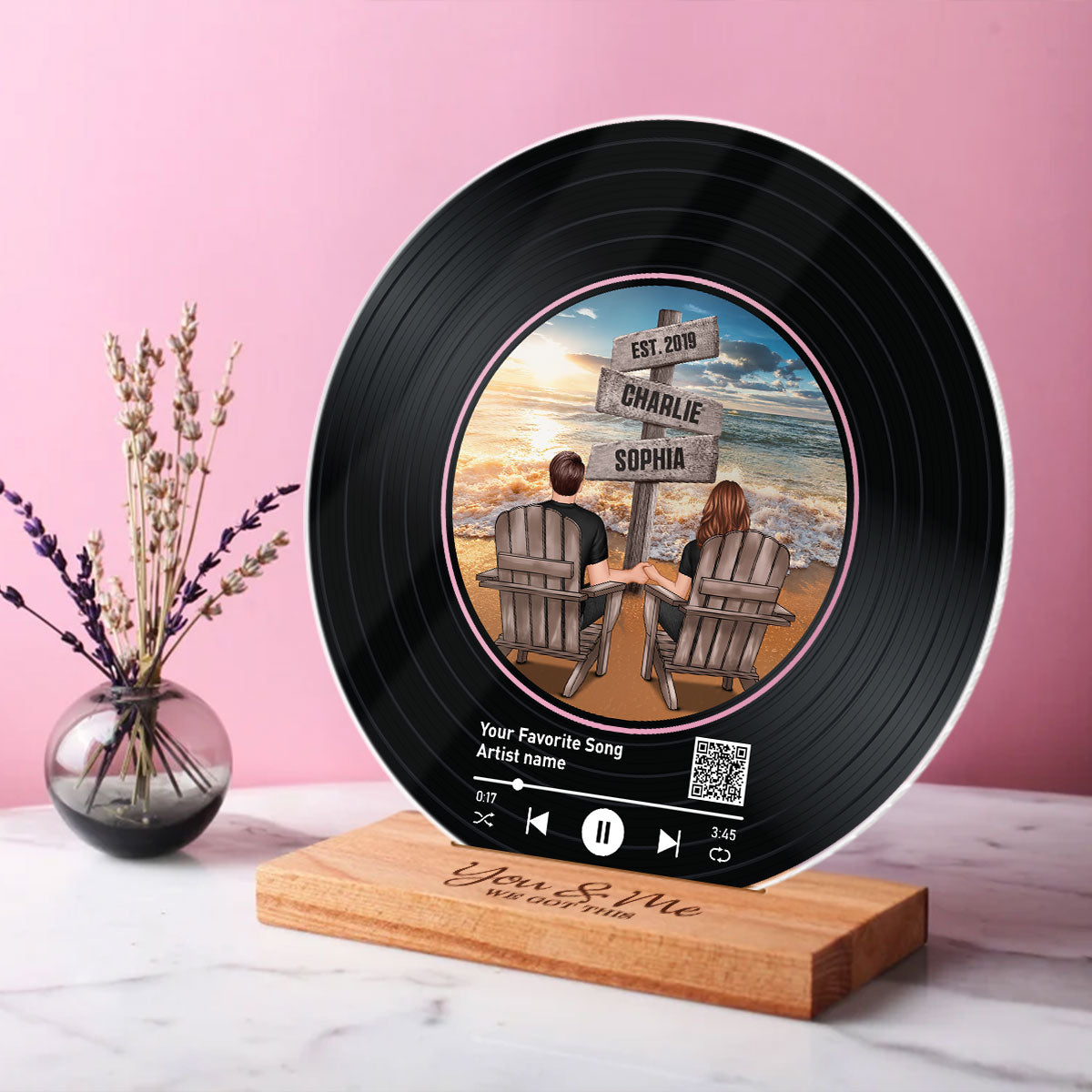 Beach Landscape Couple Sitting Sign Posts Personalized Acrylic Song Plaque,  Gift, Anniversary Gift, Wedding Gift For Couple, For Him, For Her, Husband, Wife