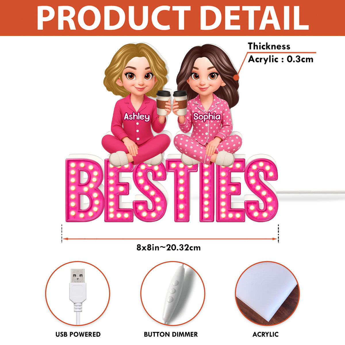 Pink Marquee Besties Sisters Sitting On Text Personalized Light Box