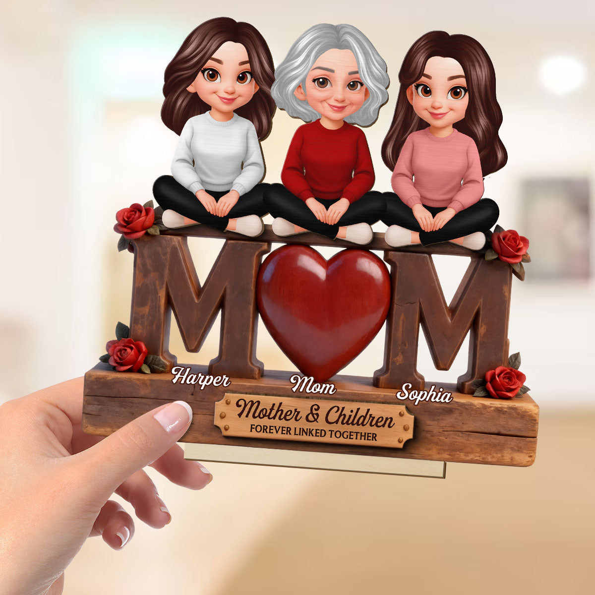 Rose MOM And Daughters Sons - Personalized 2-Layered Wooden Plaque - Heartfelt Mother's Day Gift For Mom